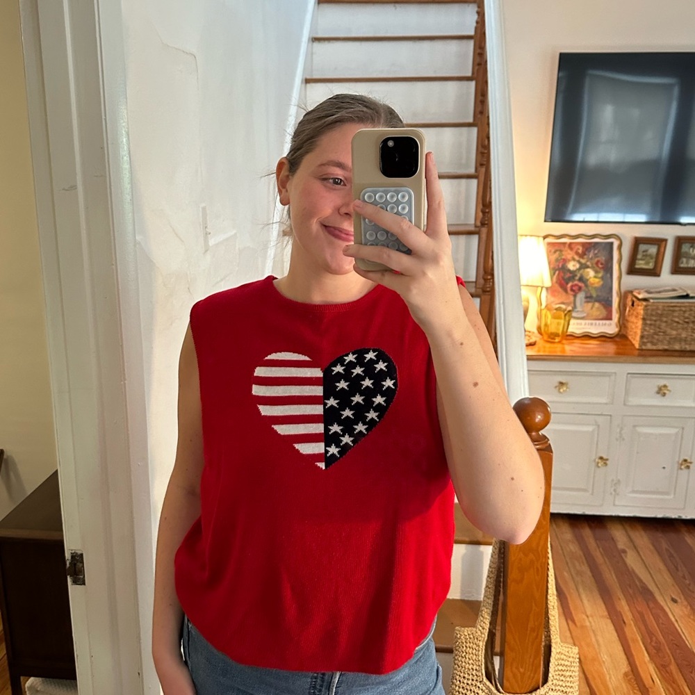 Red Sleeveless Top with Heart Design